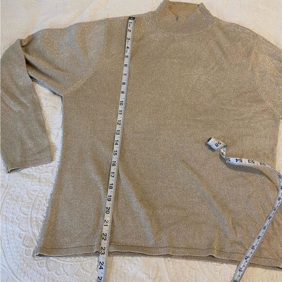 Talbots size Large Silk Blend Metallic Gold New Years Eve Turtleneck Sweater - Picture 9 of 9
